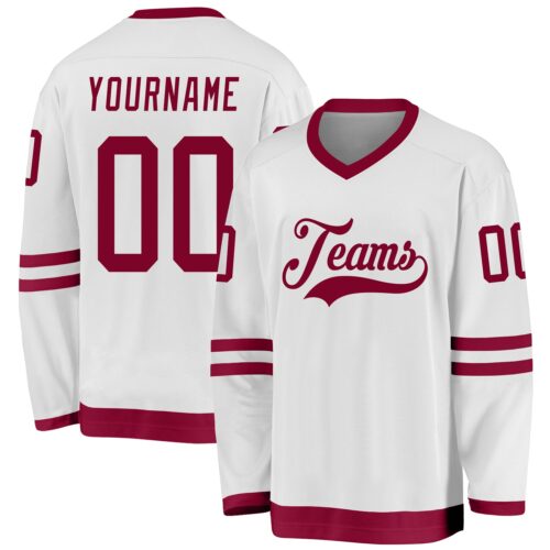 white_0763 Custom White Maroon Hockey Jersey