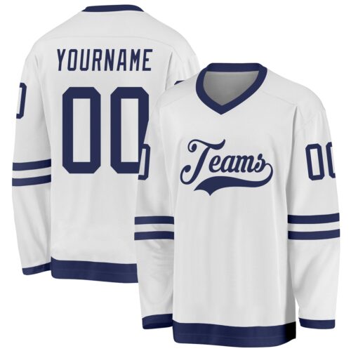 white_0767 Custom White Navy Hockey Jersey