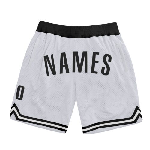 white_0774 Custom White Black Authentic Throwback Basketball Shorts