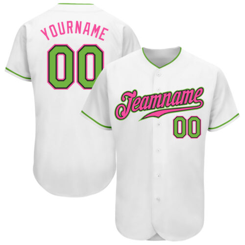 white_0799 Custom White Neon Green-Pink Authentic Baseball Jersey