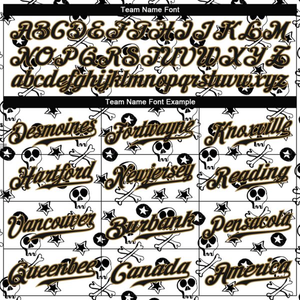 Custom White Black-Old Gold 3D Skull Fashion Authentic Baseball Jersey