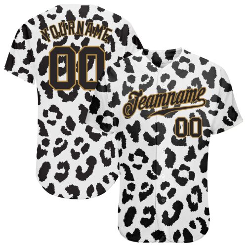 white_0809 Custom White Black-Old Gold 3D Pattern Design Leopard Authentic Baseball Jersey