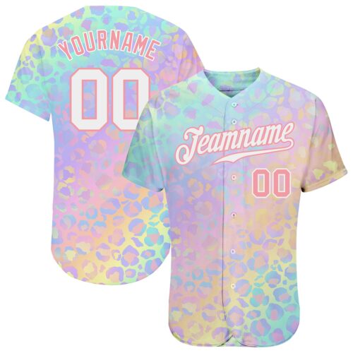 white_0819 Custom White White-Medium Pink 3D Pattern Design Leopard Authentic Baseball Jersey