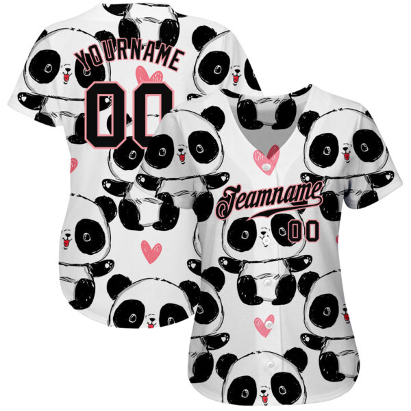 Custom White Black-Medium Pink 3D Pattern Design Pandas Authentic Baseball Jersey