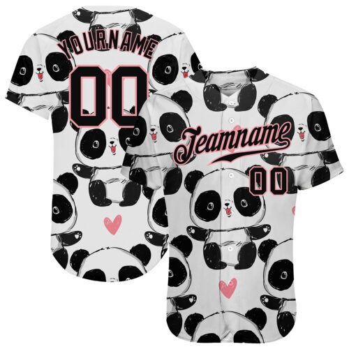 white_0820 Custom White Black-Medium Pink 3D Pattern Design Pandas Authentic Baseball Jersey