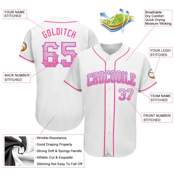 Custom White Pink-Light Blue Authentic Drift Fashion Baseball Jersey