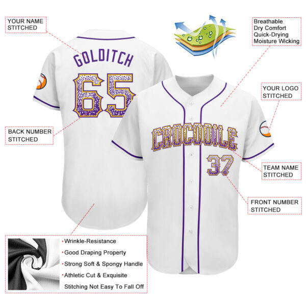 Custom White Purple-Gold Authentic Drift Fashion Baseball Jersey