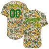 Custom White Kelly Green-Gold 3D Pattern Design Flowers Authentic Baseball Jersey