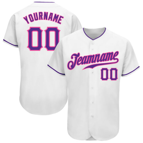 white_0848 Custom White Purple-Pink Authentic Baseball Jersey