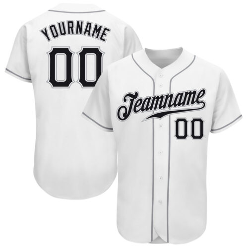 white_0859 Custom White Black-Gray Authentic Baseball Jersey