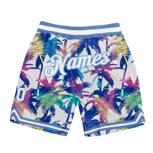 white_0903 Custom White White-Light Blue 3D Pattern Design Palm Trees Authentic Basketball Shorts
