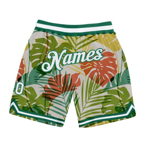 white_0904 Custom White White-Kelly Green 3D Pattern Design Palm Trees Authentic Basketball Shorts