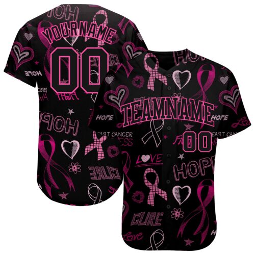 3DPattern0953 Custom 3D Pink Ribbon Breast Cancer Awareness Month Women Health Care Support Authentic Baseball Jersey