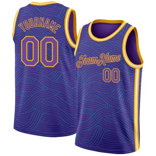 3DPattern1365 Custom Purple Teal-Gold Authentic City Edition Basketball Jersey