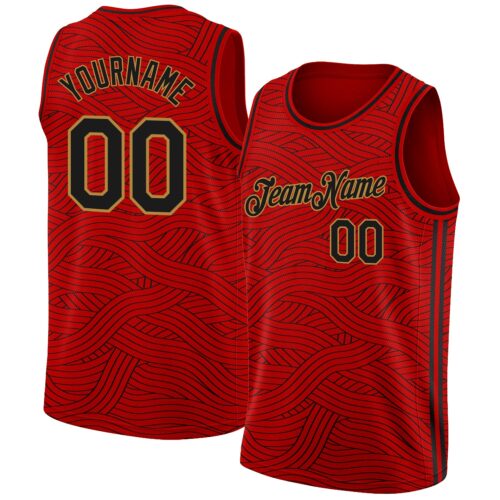 3DPattern1372 Custom Red Black-Old Gold Authentic City Edition Basketball Jersey