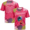 Custom Neon Pink-White Paint Splash Basketball Graffiti Style Performance T-Shirt
