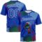 Custom Thunder Blue-White Paint Splash Basketball Graffiti Style Performance T-Shirt