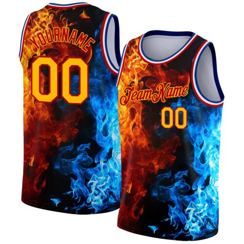3DPattern1895 Custom Red Gold-Royal 3D Pattern Design Flame Authentic Basketball Jersey