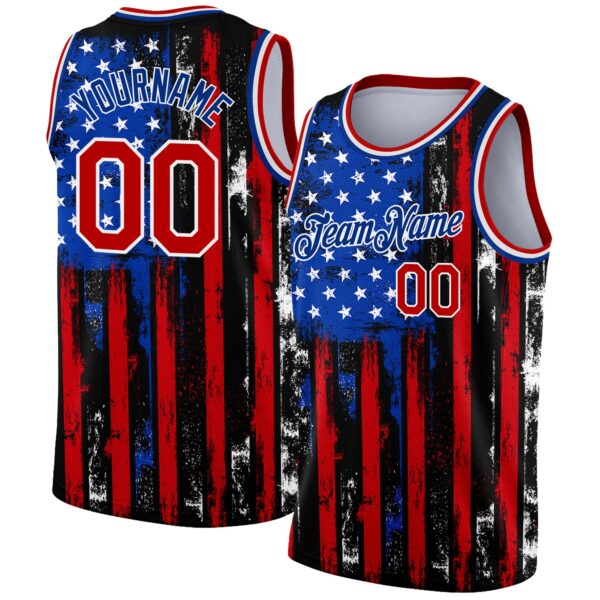 Custom Black Red-Royal 3D American Flag Fashion Authentic Basketball Jersey