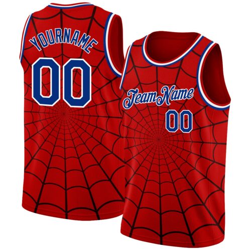 3DPattern1918 Custom Red Royal-White 3D Pattern Design Spider Web Authentic Basketball Jersey