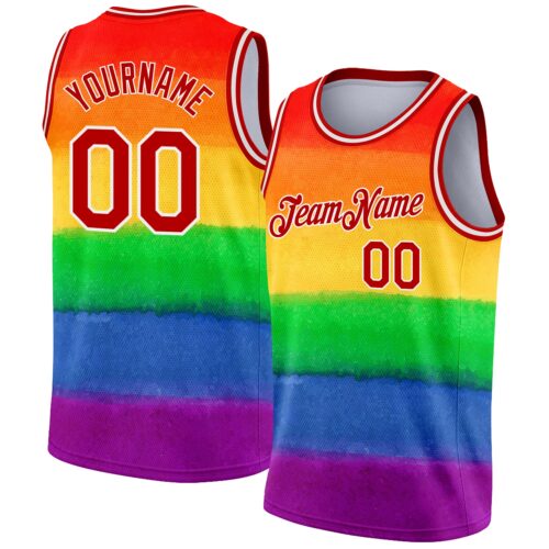 3DPattern1930 Custom Red White 3D Pattern Design Rainbow For Pride Month Love Is Love LGBT Authentic Basketball Jersey