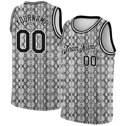 3DPattern1946 Custom Black White 3D Pattern Design Snakeskin Authentic Basketball Jersey