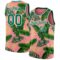 Custom Medium Pink Kelly Green-White 3D Pattern Tropical Hawaii Leaves Authentic Basketball Jersey