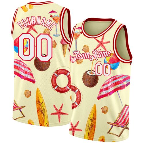 3DPattern1975 Custom Cream White-Red 3D Pattern Tropical Hawaii Beach Authentic Basketball Jersey