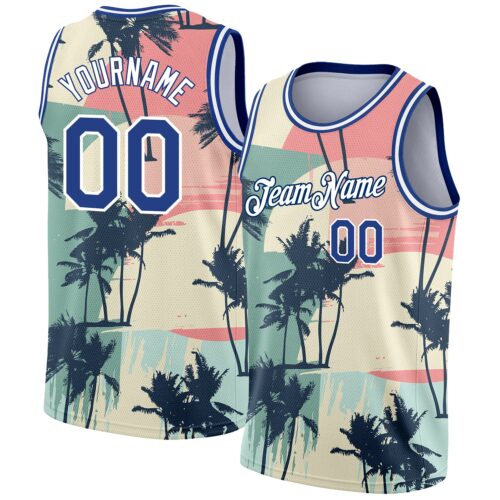 3DPattern1989 Custom Cream Royal-White 3D Pattern Tropical Hawaii Trees Authentic Basketball Jersey
