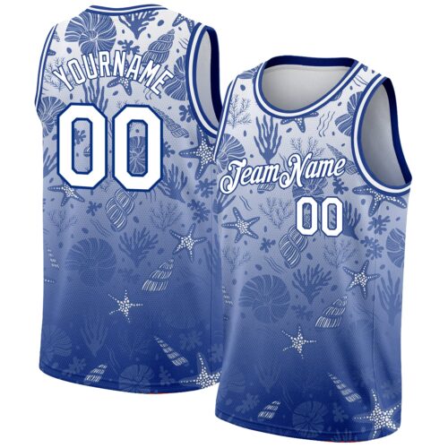 3DPattern2053 Custom Royal White 3D Pattern Design Seashells And Starfishes Authentic Basketball Jersey