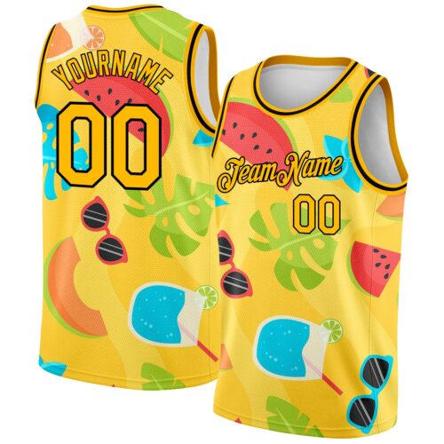 3DPattern2055 Custom Gold Black 3D Pattern Summer Hawaii Beach Holiday Authentic Basketball Jersey