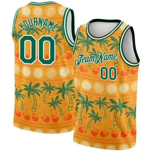 3DPattern2064 Custom Bay Orange Kelly Green-White 3D Pattern Hawaii Beach Palm Trees Authentic Basketball Jersey