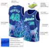 Custom Royal Aqua-White 3D Pattern Design Ocean World Authentic Basketball Jersey