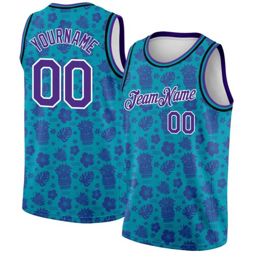 3DPattern2069 Custom Teal Purple-White 3D Pattern Hawaii Palm Trees Authentic Basketball Jersey