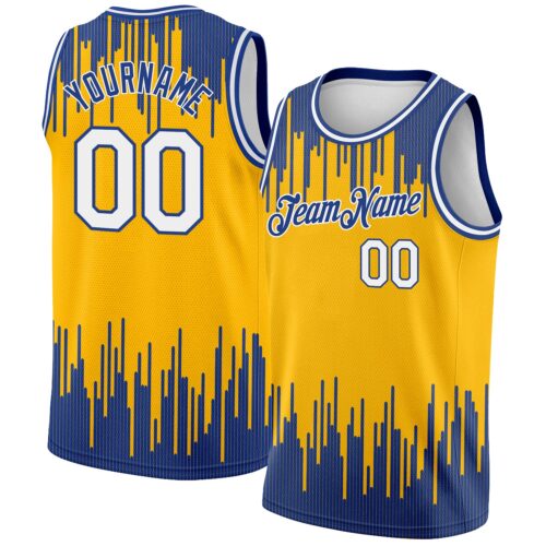 3DPattern2085 Custom Gold White-Royal Abstract Vertical Lines Authentic City Edition Basketball Jersey