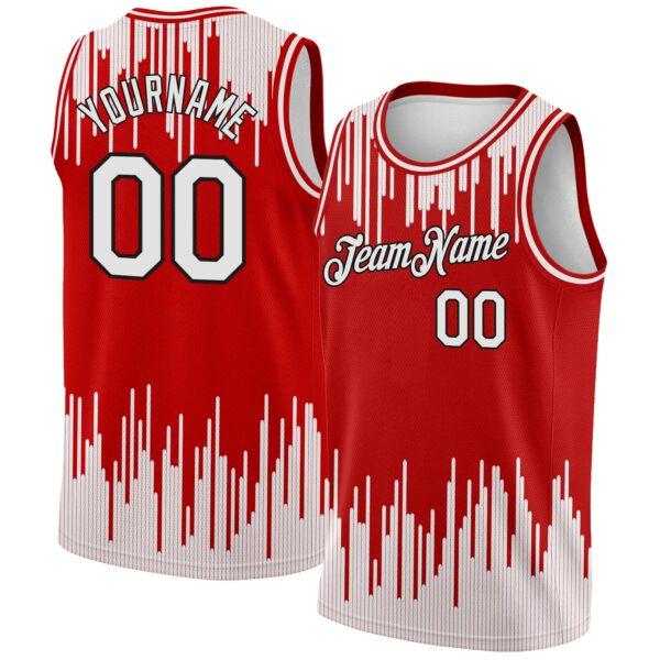 Custom Red White-Black Abstract Vertical Lines Authentic City Edition Basketball Jersey