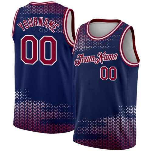 3DPattern2094 Custom Navy Maroon-White Triangle Shapes Authentic City Edition Basketball Jersey