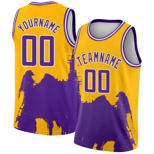 3DPattern2295 Custom Gold Purple-White 3D Pattern Design Abstract Grunge Halftone Art Authentic Basketball Jersey