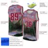 Custom White Maroon 3D Pattern Design Natural Landscape Watercolor Style Authentic Basketball Jersey