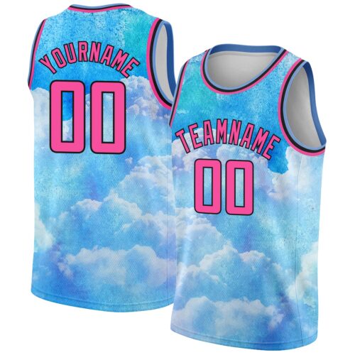 3DPattern2300 Custom Sky Blue Pink-Black 3D Pattern Design Sky With Clouds Watercolor Style Authentic Basketball Jersey