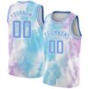 Custom White Light Blue-Purple 3D Pattern Design Sky With Clouds Watercolor Style Authentic Basketball Jersey