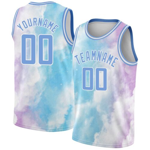 3DPattern2301 Custom White Light Blue-Purple 3D Pattern Design Sky With Clouds Watercolor Style Authentic Basketball Jersey