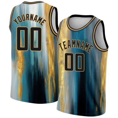 3DPattern2305 Custom Old Gold Black 3D Pattern Design Gold Foil Authentic Basketball Jersey