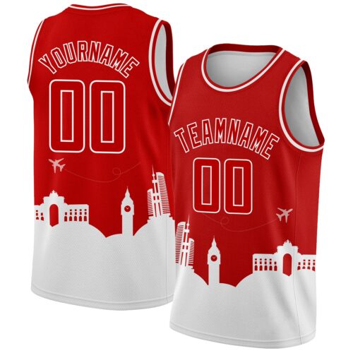 3DPattern2316 Custom Red White Holiday Travel Monuments Silhouette Authentic City Edition Basketball Jersey