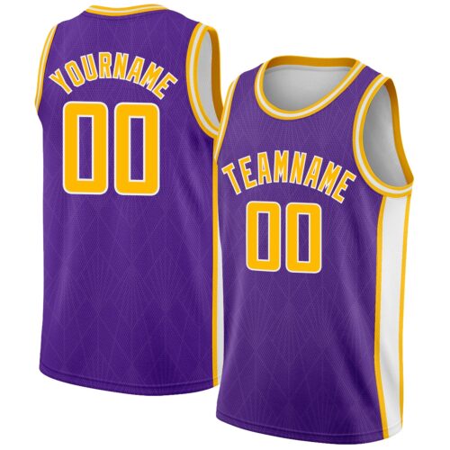 3DPattern2321 Custom Purple Gold-White Geometric Shapes And Side Stripes Authentic City Edition Basketball Jersey