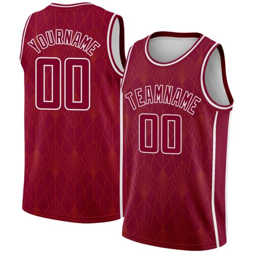 3DPattern2322 Custom Maroon White Geometric Shapes And Side Stripes Authentic City Edition Basketball Jersey