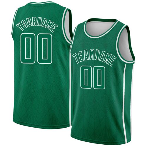 3DPattern2323 Custom Kelly Green White Geometric Shapes And Side Stripes Authentic City Edition Basketball Jersey