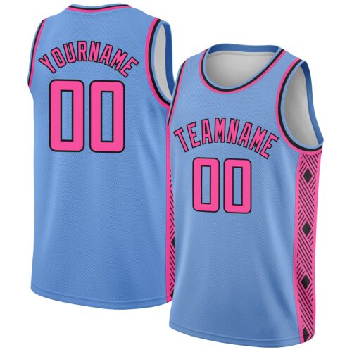 3DPattern2324 Custom Light Blue Pink-Black Side Panel Abstract Lines Authentic City Edition Basketball Jersey
