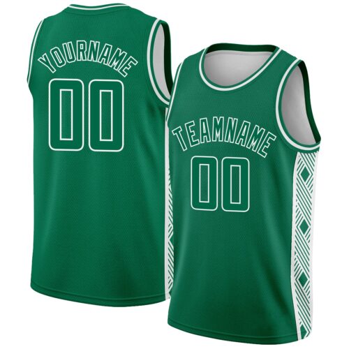 3DPattern2329 Custom Kelly Green White Side Panel Abstract Lines Authentic City Edition Basketball Jersey