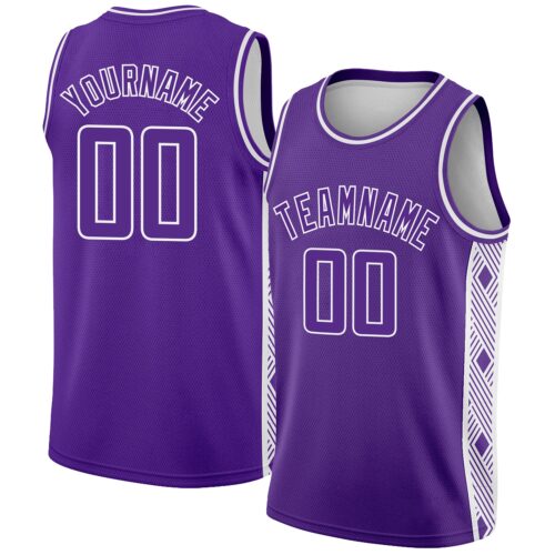 3DPattern2330 Custom Purple White Side Panel Abstract Lines Authentic City Edition Basketball Jersey